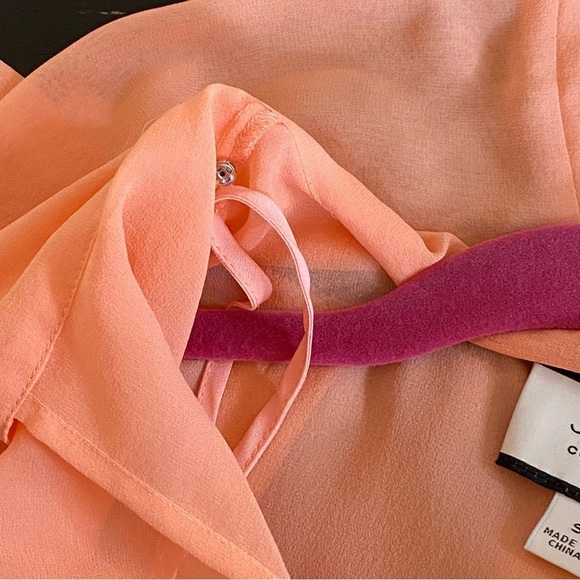 J. Crew Collection Small S Romance Pink Tie Neck 100% silk Chiffon Top Coquette - Picture 6 of 10